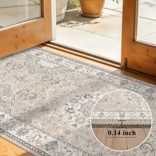 Miniatura 2 de Alfombra lavable para pasillo, de cocina, para entrada, alfombra suave vintage, antideslizante para interiores, para baño, sala de estar y Beige