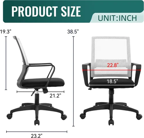 Miniatura 3 de Silla de oficina ergonómica de escritorio, silla de malla para computadora, respaldo medio, silla giratoria de malla para oficina en casa, silla