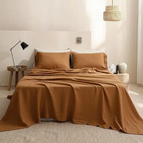 Simple&Opulence - Juego de sábanas de lino 100% lavado, estilo básico, 4 piezas (1 sábana encimera y 1 sábana bajera y 2 fundas de almohada), lino