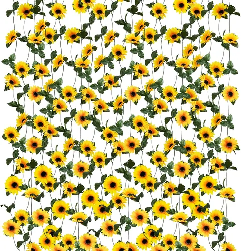 Miniatura 8 de Uieke Paquete de 2 guirnaldas artificiales de girasol, 6 pies/hebra, girasoles de seda colgantes enredaderas, guirnalda de flores con hojas verdes
