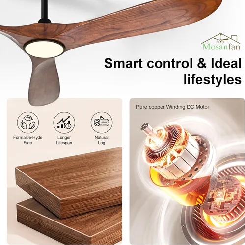 Miniatura 5 de Ventiladores de techo de 52 pulgadas con luces y control remoto, ventilador de techo de madera para exteriores con motor de CC silencioso de 6 Negro