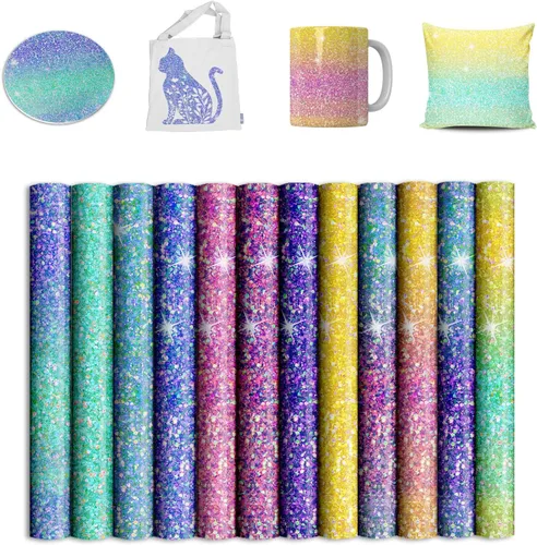 Miniatura 11 de Hojas de transferencia de sublimación para vasos, camisetas en blanco, papel de transferencia de sublimación con purpurina azul para máquina