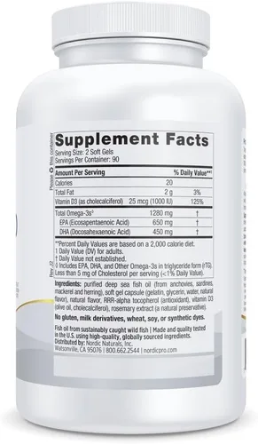 Miniatura 2 de Nordic Naturals ProOmega-D, sabor a limón, 180 geles blandos, 1280 mg de omega-3 + 1000 UI D3, aceite de pescado de alta potencia, EPA y DHA, salud