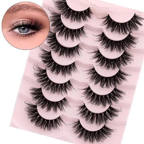 DYSILK Pestañas de visón esponjosas, pestañas de ojos, 7 pares de pestañas dramáticas 8D, pestañas de visón sintético, pestañas naturales, largas,