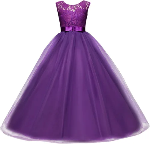 Miniatura 9 de Vestido Yaphyee largo, de princesa, con flores, formal, para boda, dama de honor, para fiesta, para niña