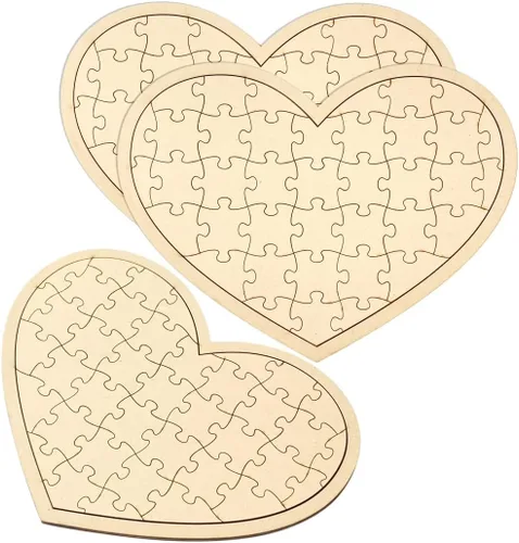 Miniatura 6 de Paquete de 3 rompecabezas de madera en blanco en forma de corazón de 11.2 x 8.4 pulgadas, tablero de rompecabezas de madera sin terminar, lienzo