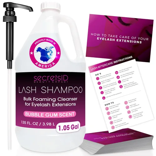 Miniatura 17 de Champú profesional de pestañas para extensiones – 2 litros de recarga ecológica a granel + 50 tarjetas de cuidado posterior – Limpiador de pestañas