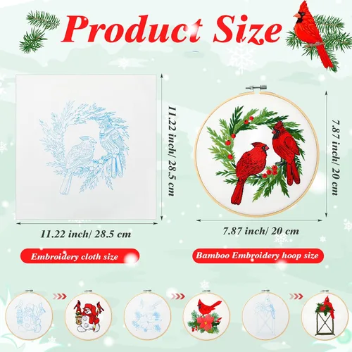 Miniatura 2 de Juego de 4 piezas de bordado navideño para principiantes, adultos, cardenal de punto de cruz, kit de punto de cruz con patrones e instrucciones