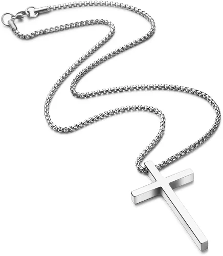 Miniatura 4 de M MOOHAM- Collar con dije de cruz de acero inoxidable para hombre, cadena de eslabones cuadrados de 16 a 30 pulgadas, color plateado, negro, dorado