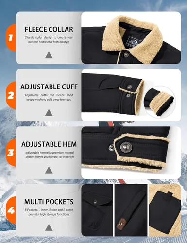Miniatura 7 de MAGCOMSEN Chaqueta de invierno para hombre con forro de sherpa, chaqueta de camionero cálida con múltiples bolsillos
