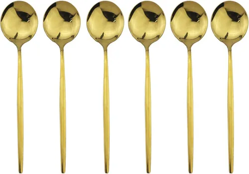 Miniatura 9 de Tenedores de postre real de oro pulido con espejo, tenedores medianos para ensalada, diseño ligero, juego de cubiertos de acero inoxidable para 6