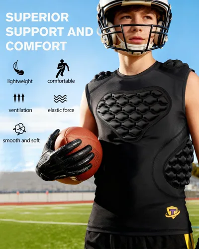 Miniatura 5 de Camiseta acolchada de fútbol juvenil para niños, protector de costillas en el pecho, protección del esternón, camiseta interior de rugby para niños