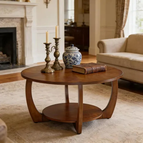 Miniatura 11 de Mesa de centro de madera maciza con estante de almacenamiento, mesa de centro rectangular moderna de mediados de siglo para sala de estar, mesa