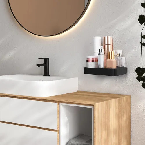 Miniatura 2 de Z metnal Estantes de baño de vidrio templado, estante flotante negro mate para pared, estante de pared para organizador de baño, marco de aluminio
