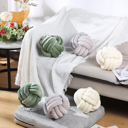 Miniatura 3 de Namalu 2 piezas de almohada bola de nudo suave, cojines decorativos redondos anudados, almohadas de bola rellenas hechas a mano para dormitorio