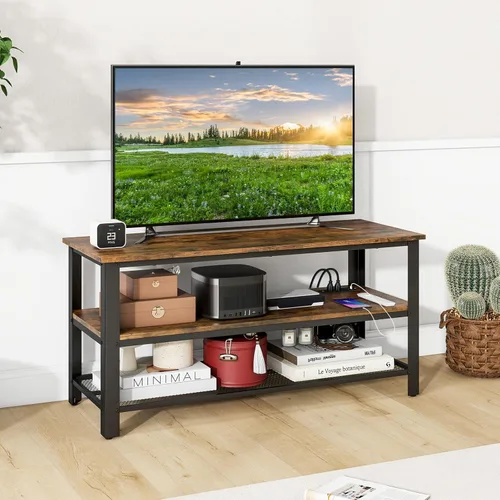 Miniatura 4 de Giantex Soporte de TV para TV de hasta 50 pulgadas, gabinete de TV industrial de madera de 43.5 pulgadas con estantes de almacenamiento de 3
