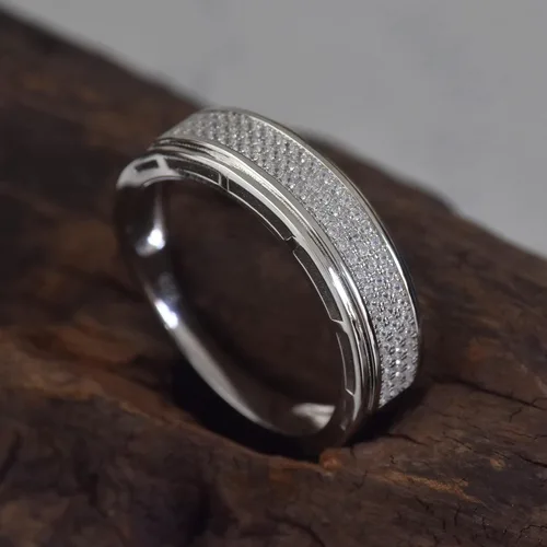 Miniatura 8 de Juego de anillos de boda chapados en oro de 18 quilates con circonita cúbica redonda de 2 quilates para hombre, plata de ley, anillos para pareja