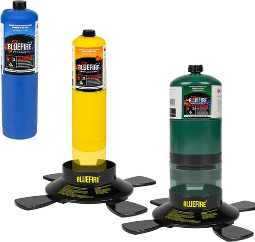 Miniatura 2 de BLUEFIRE Soporte de cilindro de gas de combustible de doble uso para acampar y soldar con forma de estrella, base de botella de propano MAPP MAP