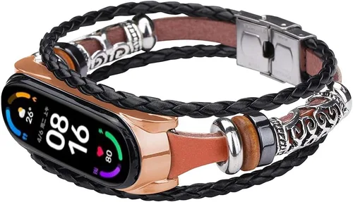 Miniatura 10 de Mi Band 6 - Correa de repuesto de cuerda trenzada retro con hebilla de metal, elemento de cuentas, pulsera ajustable para bricolaje, accesorios