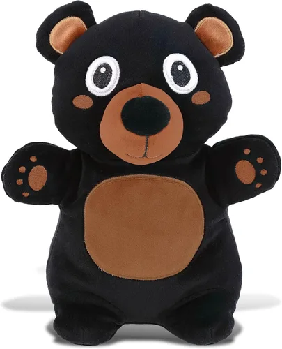 DolliBu Snug-Mooshies - Peluche de oso negro de pie, súper esponjoso y suave, amigo de animales para niñas y niños, peluche mediano abrazable para