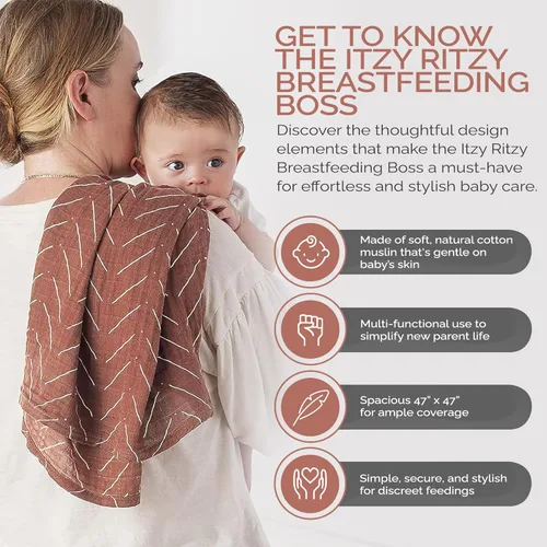 Miniatura 2 de Itzy Ritzy Breastfeeding Boss Funda Multiusos – Una Funda de Lactancia, Manta Envolvente, Funda para Asiento de Automóvil, Alfombrilla para Tiempo