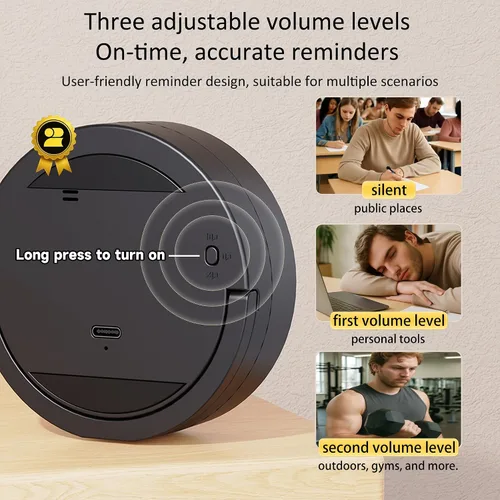 Miniatura 2 de Temporizador digital de cocina, temporizador visual magnético recargable con pantalla LED grande, volumen ajustable para aula, cocina, fitness