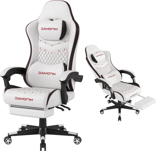 Miniatura 11 de Silla Gaming, Silla Gaming Ergonómica para Computadora, Capacidad de Carga de 400lb, Reposapiés Retráctil/Soporte Lumbar/Respaldo Ergonómico[Resorte