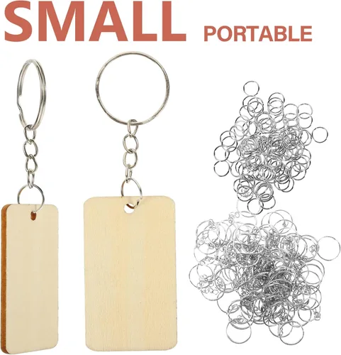 Miniatura 5 de 100 piezas de llavero de madera: llaveros en blanco de madera, llaveros en blanco para grabar, rectangulares con colgantes y anillos