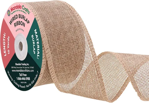 Miniatura 66 de Mandala Crafts Cinta de arpillera verde con alambre para corona, cinta de arpillera con alambre verde rústico de yute natural, 1 pulgada de ancho