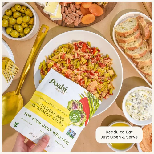 Miniatura 6 de POSHI Ensalada natural de alcachofas y espárragos, ceto, vegana, sin OMG, baja en carbohidratos + calorías, sin gluten, lista para comer, verduras