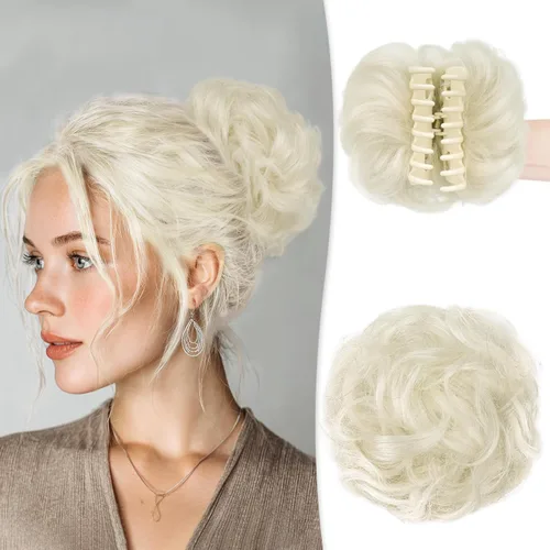 Miniatura 14 de Extensiones de cabello rizado con clip de garra, moño desordenado, 100 % real, moño de cabello humano real, extensiones de moño ondulado