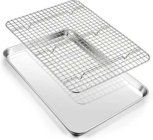 Miniatura 10 de Joyfair - Bandeja para hornear de 9 pulgadas con estante de enfriamiento, bandejas para horno tostador de acero inoxidable con rejillas de rejilla