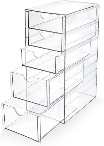 Miniatura 12 de Prsildan - Organizador de cajones acrílico para maquillaje con 3 cajones, almacenamiento transparente apilable para biberones, manualidades, joyas