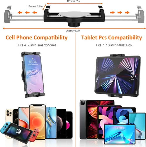 Miniatura 7 de Soporte para portavasos de automóvil resistente [rotación de 360° sin sacudidas] Soporte para iPad con brazo de metal para tableta y teléfono, iPad
