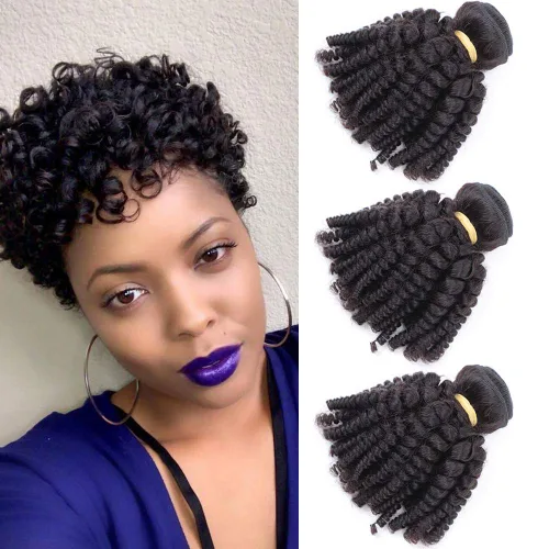 Miniatura 4 de Extensiones de cabello humano brasileño Funmi de 8, 10, 12 pulgadas, extensiones de cabello rizado afro, tejido corto rizado, extensiones de cabello