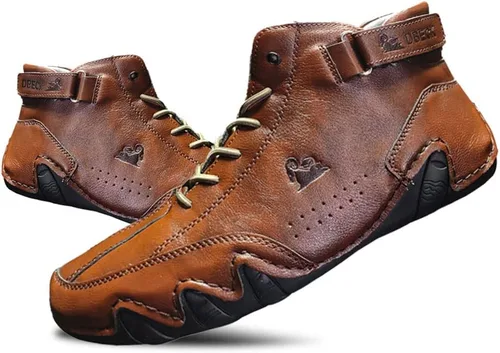 Miniatura 28 de JishinGal Botas Chukka de ante para hombre, ligeras, descalzas, para caminar, al aire libre, informales, italianas, hechas a mano, de caña alta, sin