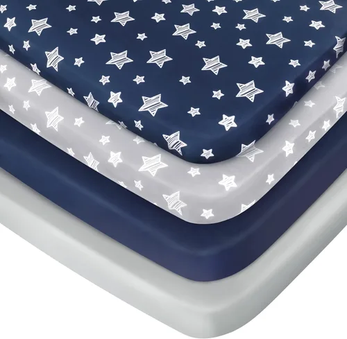 Sábanas para Pack and Play para niños, paquete de 4 sábanas para minicuna, sábana ajustada elástica para Pack and Play y corralito, compatible con