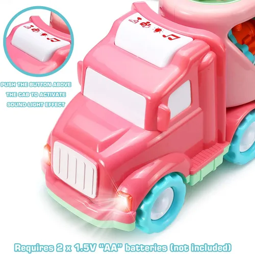 Miniatura 2 de Juego de juguetes de transporte (5 en 1) con luces y sonidos, juguete rosa para niñas pequeñas, camión de transporte de doble capa alimentado por
