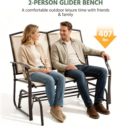 Miniatura 9 de Yaheetech Banco planeador al aire libre para 2 personas, silla mecedora para patio, sofá biplaza para patio trasero, piscina, jardín, porche, marco