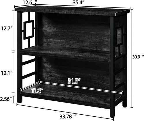 Miniatura 2 de HOMISSUE Estantería para libros, estantería profunda de 3 niveles con almacenamiento, estantería de madera de ingeniería y metal, estantería baja