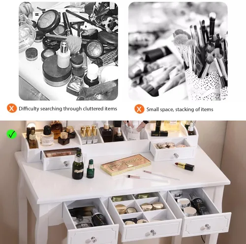 Miniatura 4 de Escritorio de tocador con espejo y luces, juego de tocador blanco para niñas con espejo y taburete acolchado, mesa de tocador de maquillaje