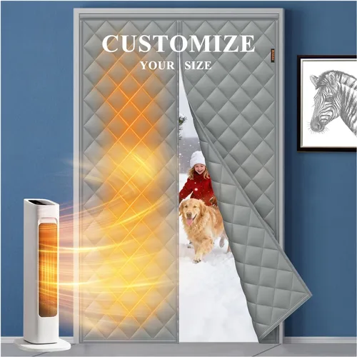 Miniatura 14 de MAGZO Cortina aislante para puerta corrediza de vidrio para invierno, 72 x 80 pulgadas, relleno Oxford mejorado con algodón grueso, kit de Gris