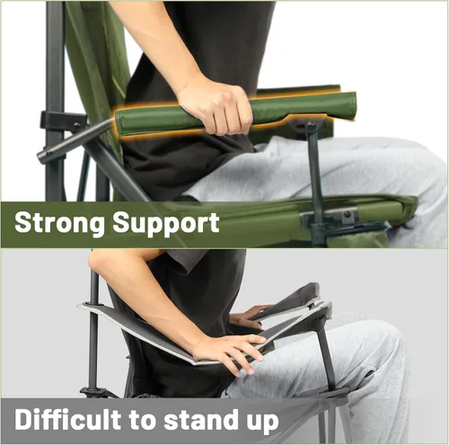 Miniatura 5 de TIMBER RIDGE Silla de camping plegable de gran tamaño, respaldo alto, resistente para adultos, soporta hasta 500 libras con soporte para tazas, Verde