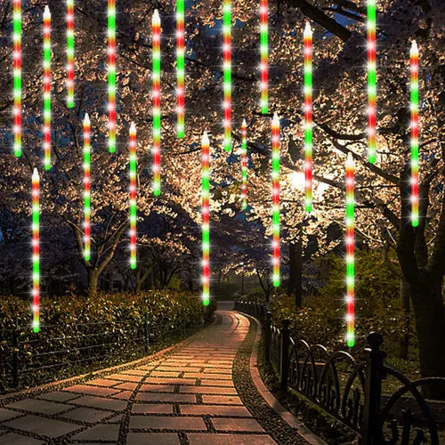 Miniatura 9 de LJLNION Luces de Lluvia de Meteoros, Luces de Navidad de Carámbanos para Exteriores de 12 Pulgadas, 8 Tubos 288 LED Luces de Carámbano Luz de Nieve