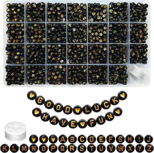 Miniatura 28 de Amaney – 1600 piezas, cuentas acrílicas del alfabeto, 31 estilos, corazón, número, estrella y sonriente, cuentas de 4 x 7 mm para hacer joyería