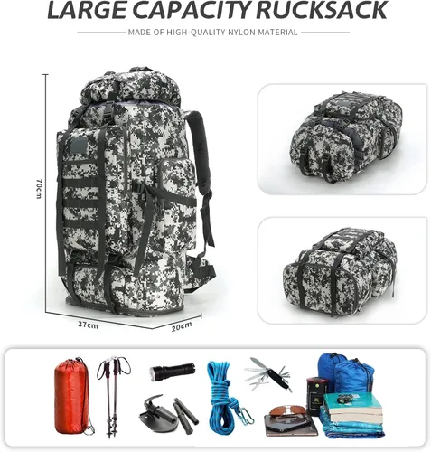 Miniatura 2 de Mochila de senderismo MOLLE de 70L/100L Mochila impermeable para viajar (camuflaje ciudad)