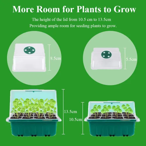 Miniatura 4 de Kit de bandeja de inicio de semillas, paquete de 3 bandejas de cultivo de plantas con cúpula de humedad y base, etiquetas y kit de herramientas