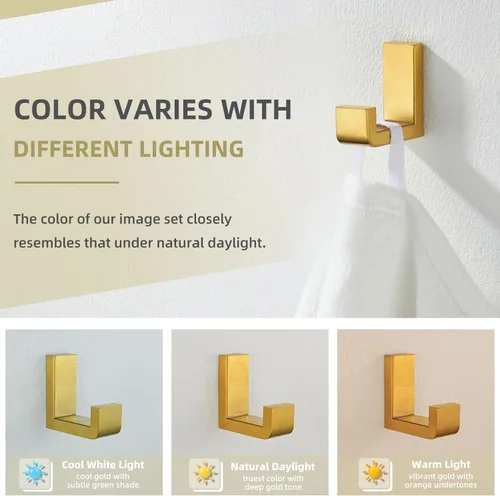 Miniatura 4 de Gancho Simple de Ángulo para Toalla de Baño, Gancho de Pared para Abrigatos de Ducha de Acero Inoxidable SUS 304, Perchero para Bata de Baño, Dorado