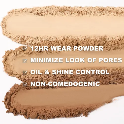 Miniatura 4 de FOCALLURE Polvo prensado impecable, control de brillo y tez suave, maquillaje de base de polvo de ajuste prensado, polvo facial compacto portátil