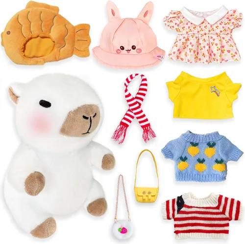 Miniatura 13 de Capybara Peluche con 9 piezas de Ropa y Accesorios, 10.2 pulgadas Lindo Animal de Peluche Capybara, Juguetes de Peluche para Vestir, Lindos Peluches